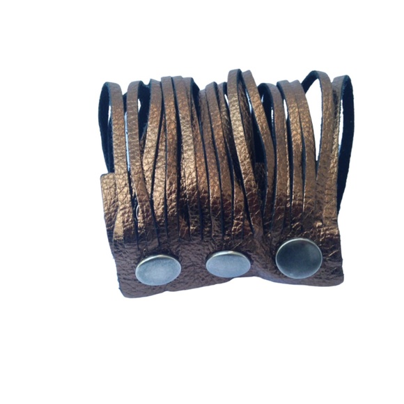 Leather Metallic Copper Colored Fringe Bracelet - Picture 7 of 7